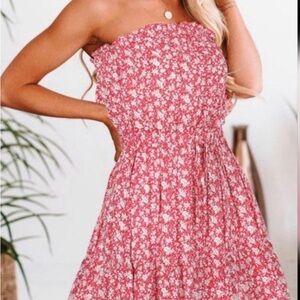 NWT Red Floral Strapless Mini Dress XL